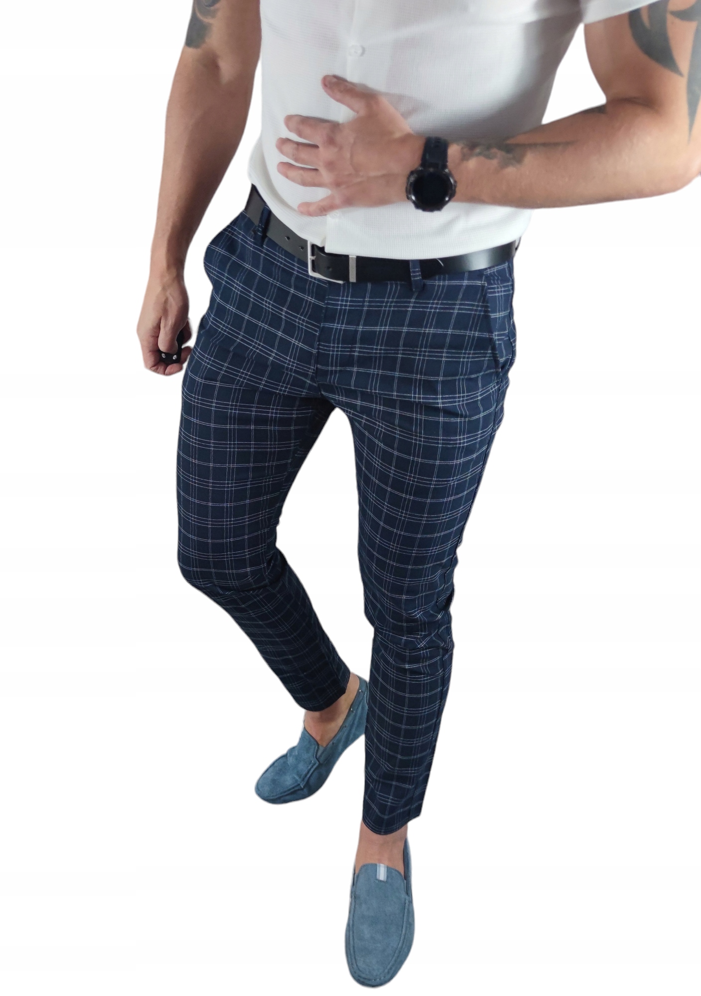 Pánské kalhoty Slim Fit Chino Elegantní Návštěvní námořnická modrá kalhoty s kostkou DJ011 W40