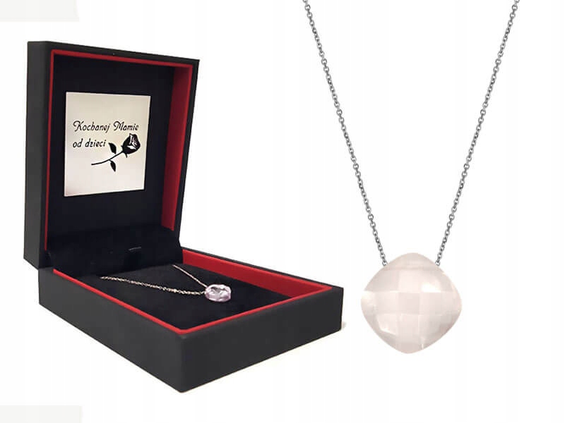 

Srebrny naszyjnik 925 poduszka kamień różowy kwarc