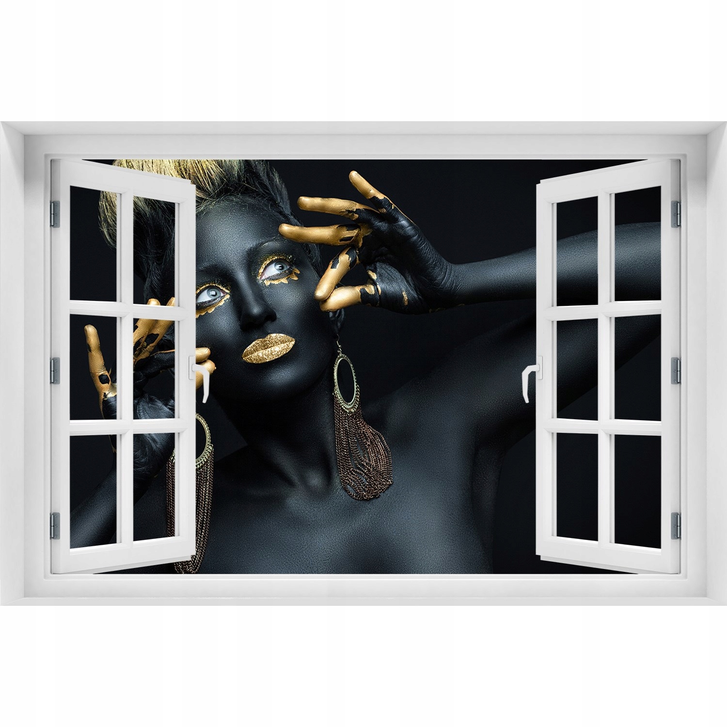 

Fotoobraz Naklejka 3D Okno Kobieta w czerni 90x60