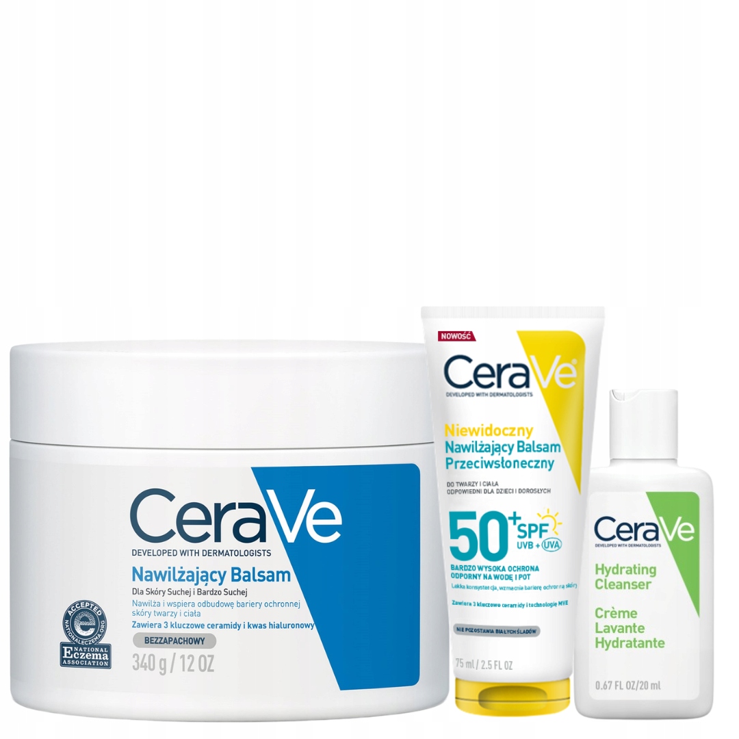 Zestaw CeraVe Balsam Spf 50+ 75ml Balsam Nawilżający Skóra Sucha 340g