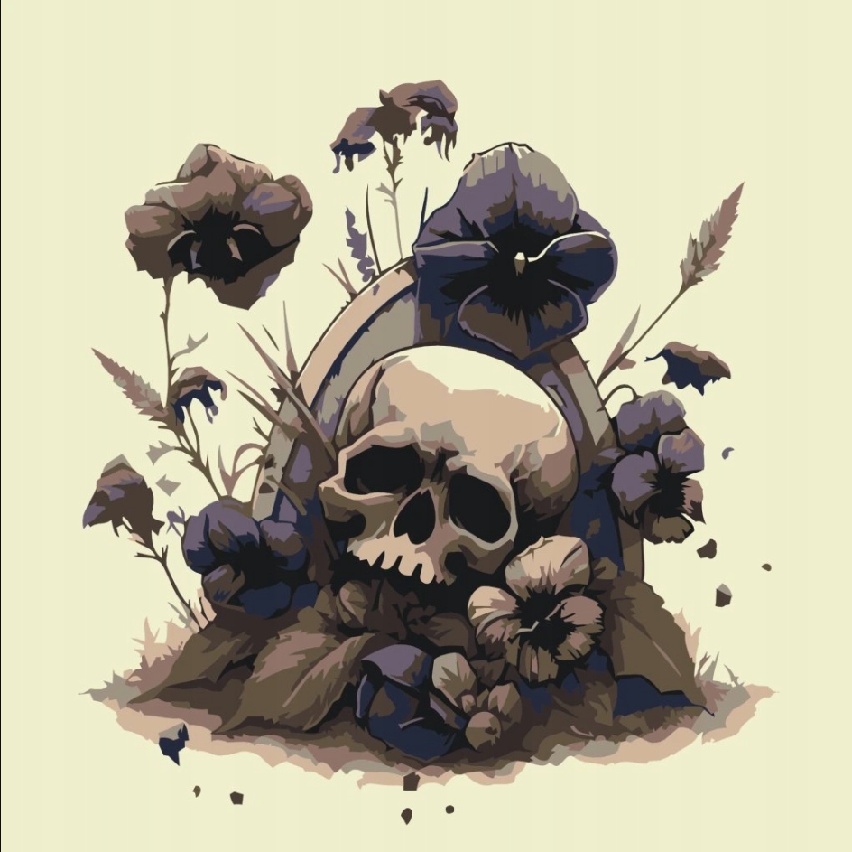 Diamantová výšivka Květiny Bratr Halloween Lebka Náhrobek Čtverce 50x50 cm