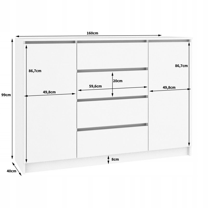 BIAŁA KOMODA DUŻA SZUFLADY 160x40x99cm POŁYSK XXL komoda szafka szuflady du Szerokość szuflady 51 cm