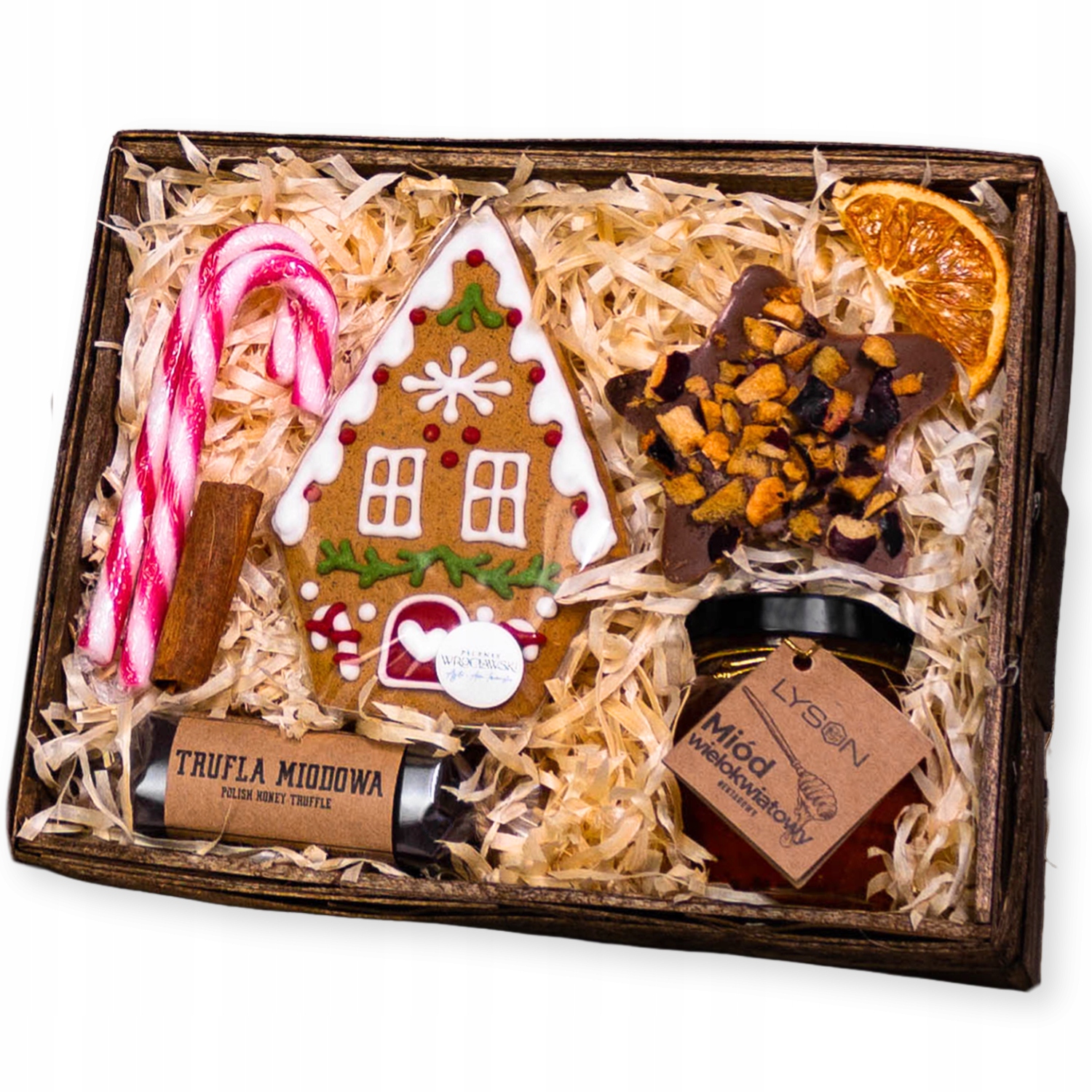 Levně Vánoční dárkový koš s medem, perníkem, medovým lanýžem a čokoládou