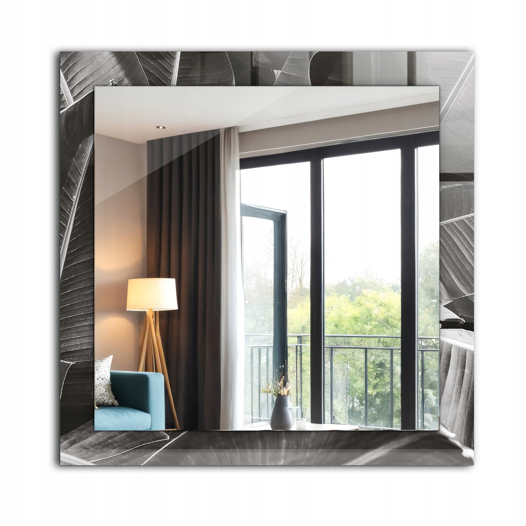 Štýlové štvorcové zrkadlo Glamour Moderné Loft 60x60 cm Listy banánovníka