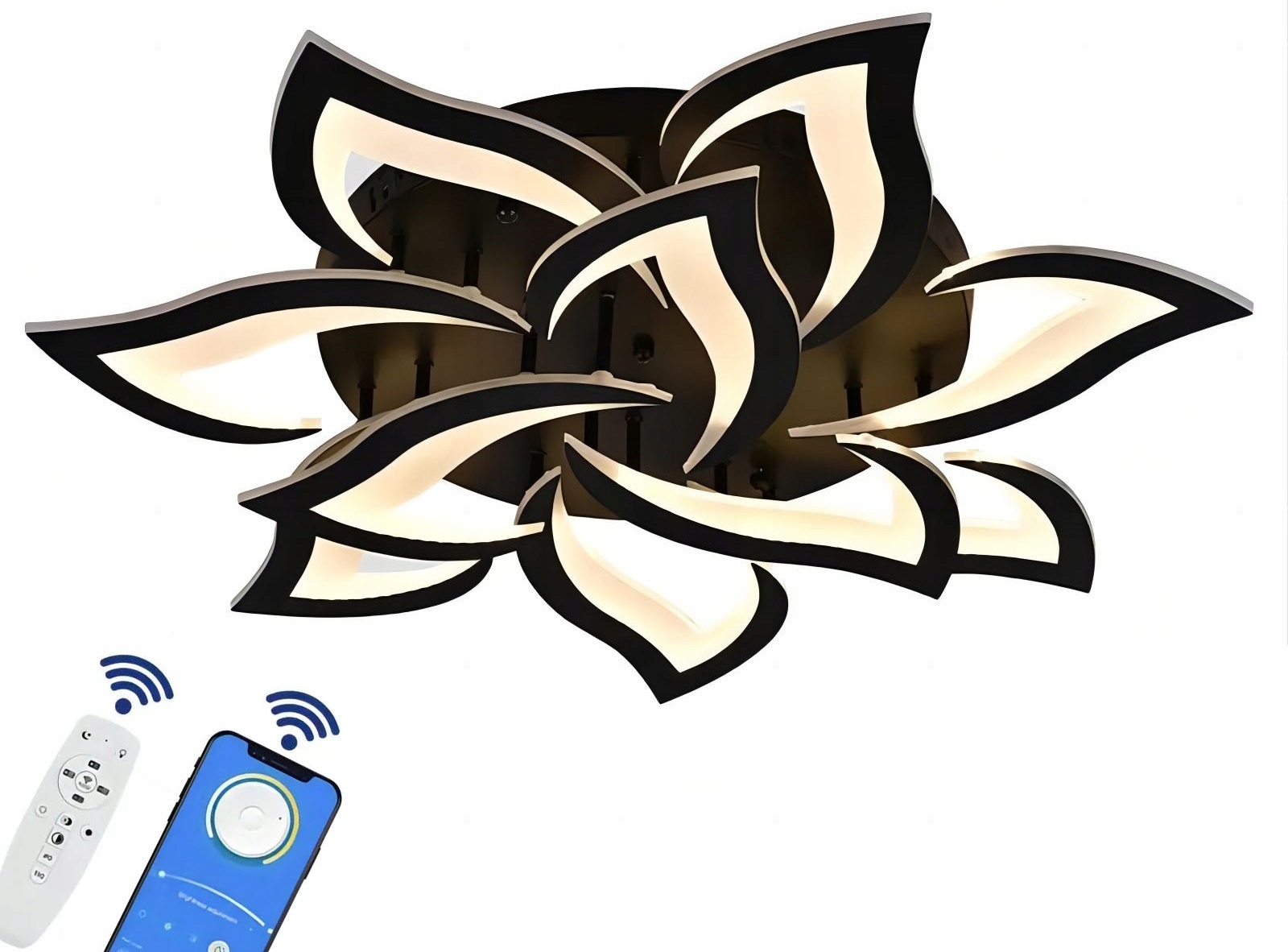 Led stropná lampa Loti 10 okvetných lístkov čierna v tvare Lotosového kvetu diaľkový ovládač
