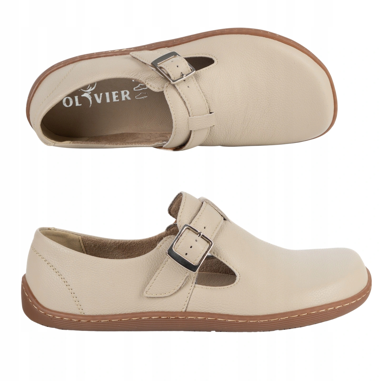 Dámské kožené barefoot boty Rosa zero drop s páskem, béžové, velikost 39