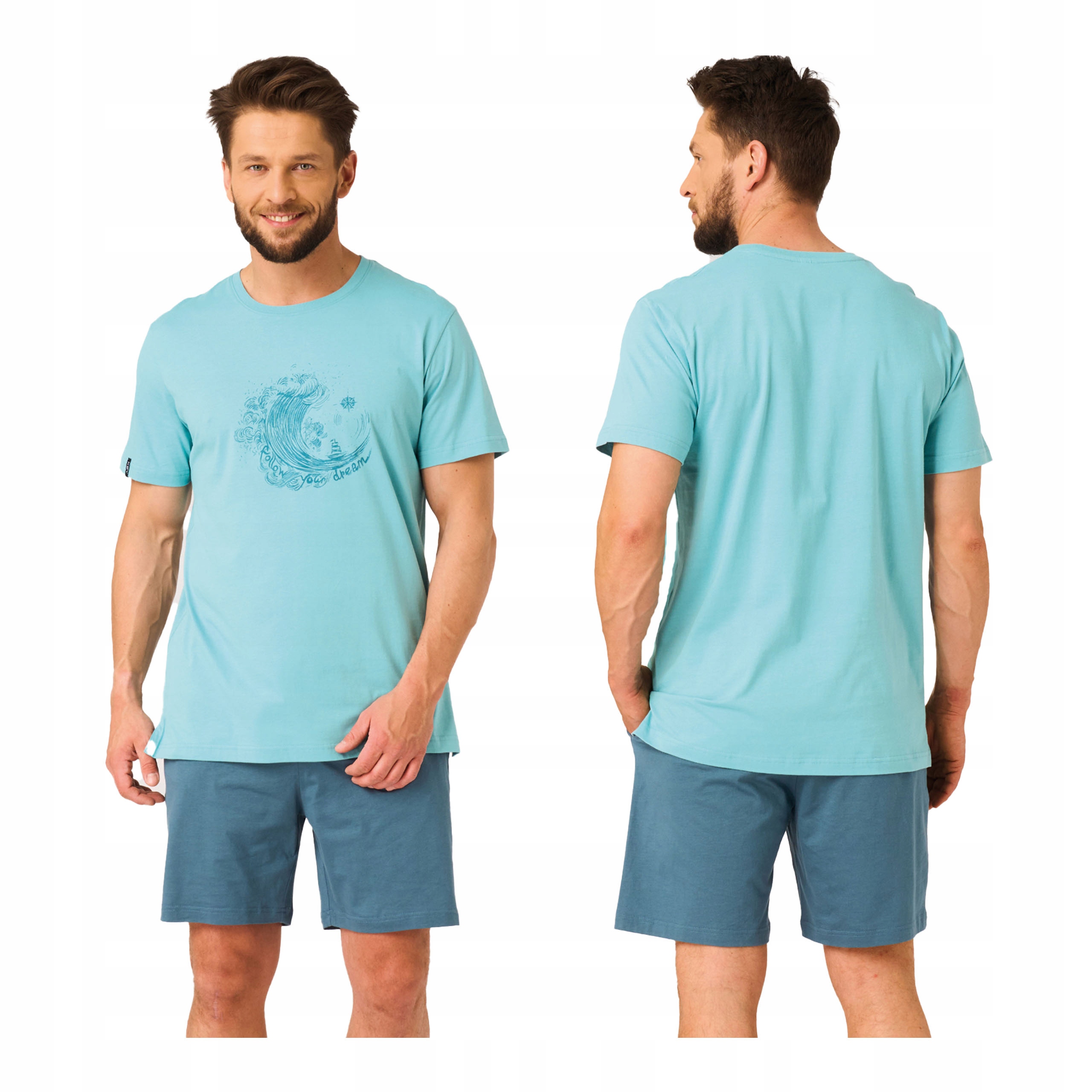 Pánské bavlněné pyžamo XL dvoudílné Key pohodlné na léto 100 komplet