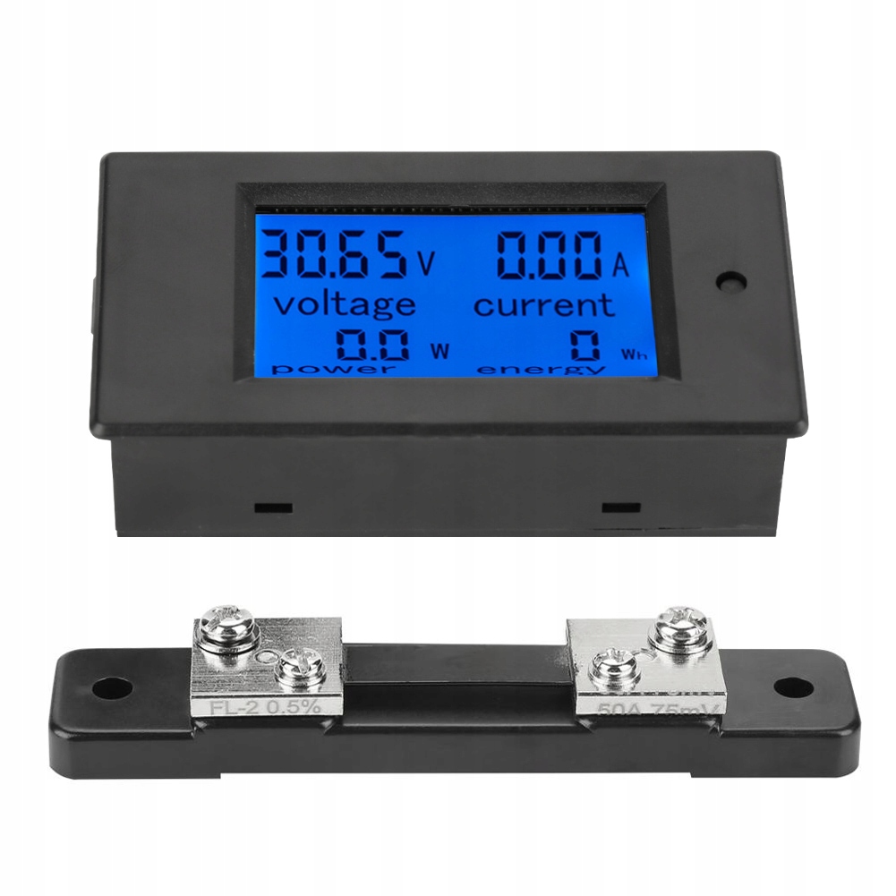 Amperomierz LCD DC6,5-100V 50A Woltomierz Panelowy Z Bocznikiem PZEM-051