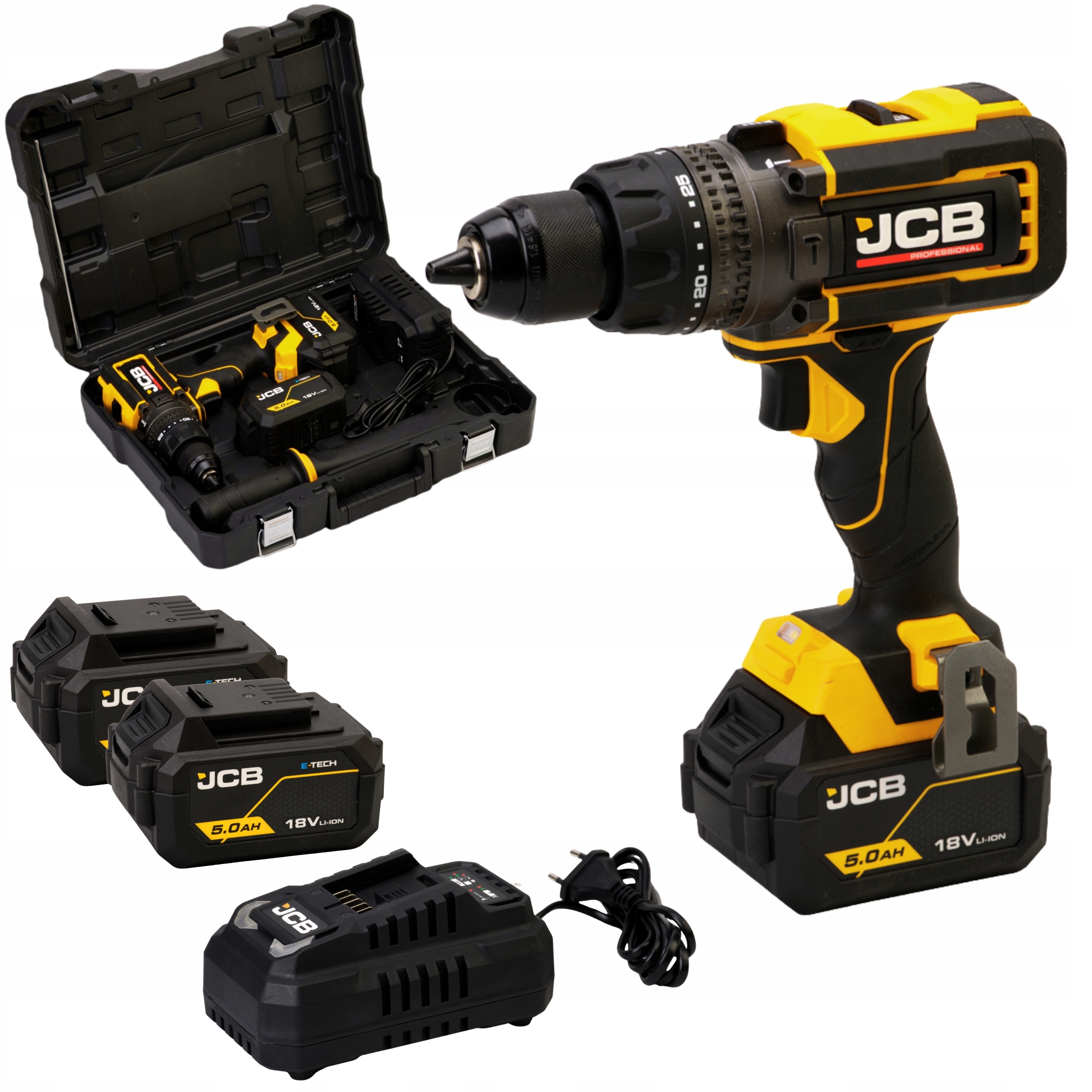 Profesionálna vŕtačka aku vŕtačka Jcb 160 Nm 2 x 5 Ah 18 V nabíjačka