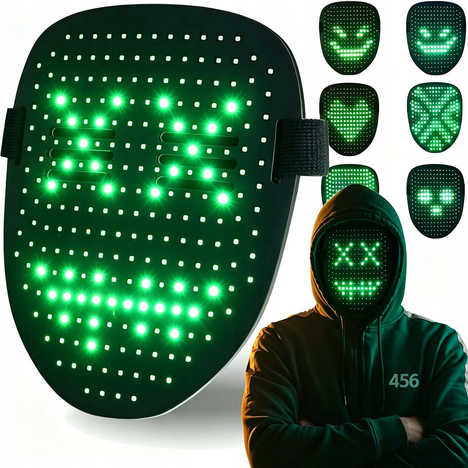 Led Maska Na Celý Obličej, Černá, Nabíjení Přes Usb-c, Pro Cosplay A Narozeniny