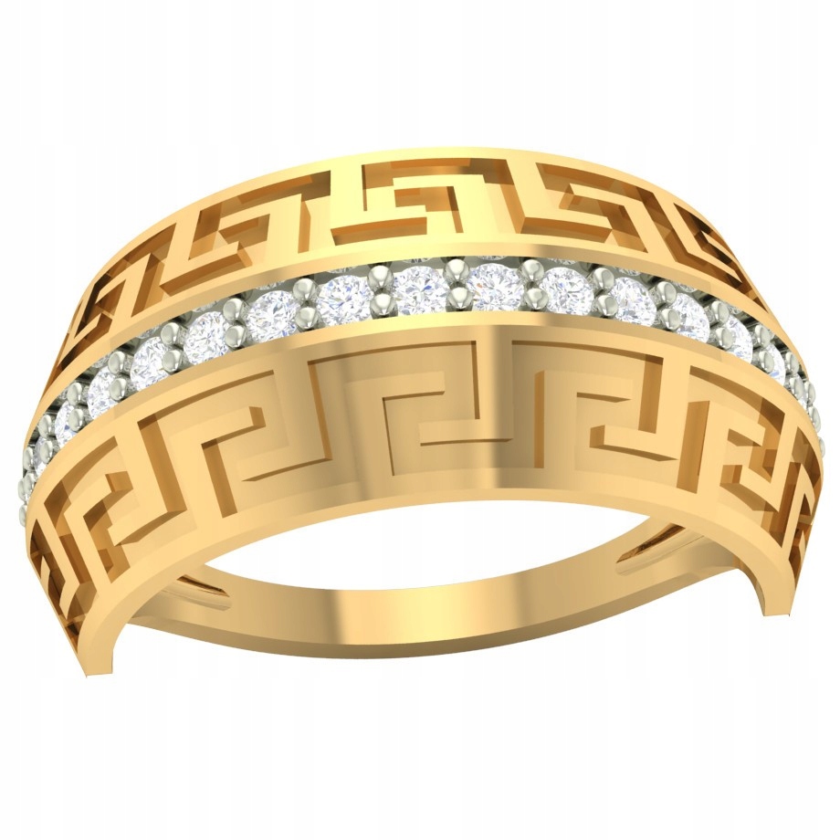 Řecký Zlatý Prstýnek S Širokými Zirkony 585