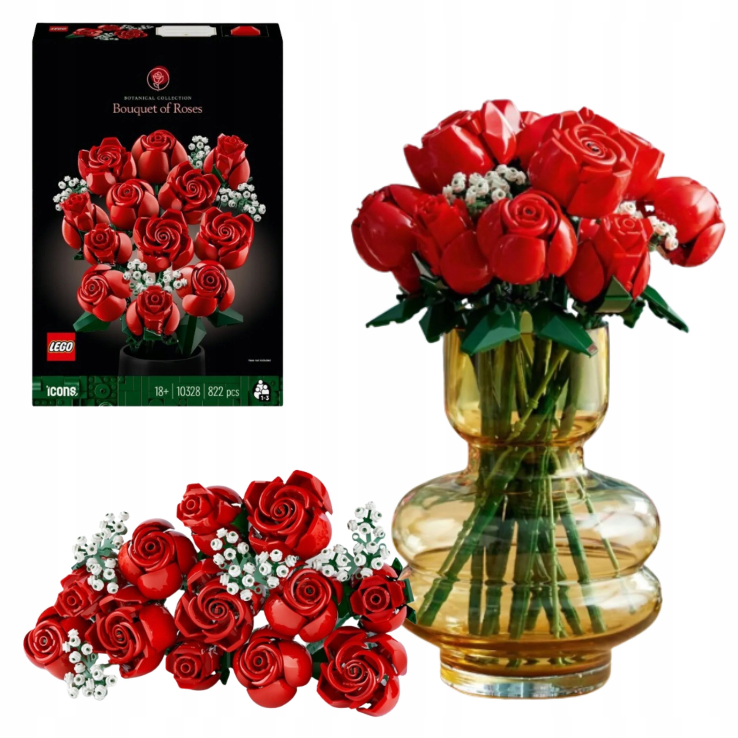 Bukiet Róż Lego Róże Kwaty Do Wazonu Ozdobne 822 Elementy 12 Czerwonych Róż