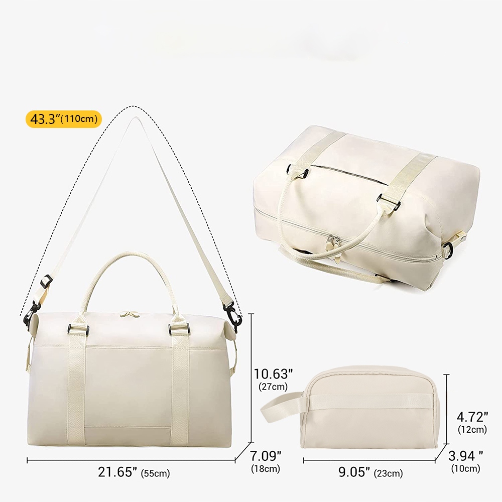 DAMSKA TORBA PODRÓŻNA Z KOSMETYCZKĄ BEŻOWY SPORTY Materiał dominujący nylon