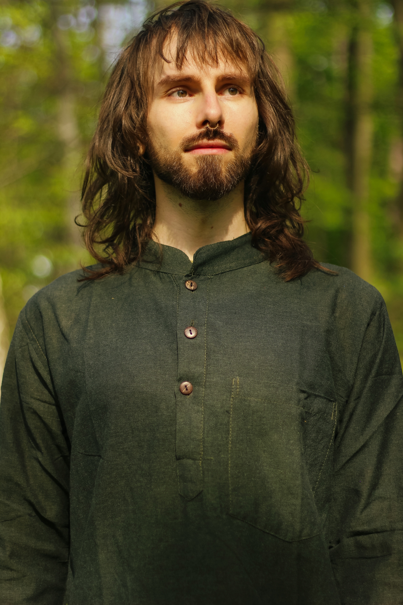 Nepálská bavlněná košile boho s dlouhým rukávem, Tmavě Zelená, S