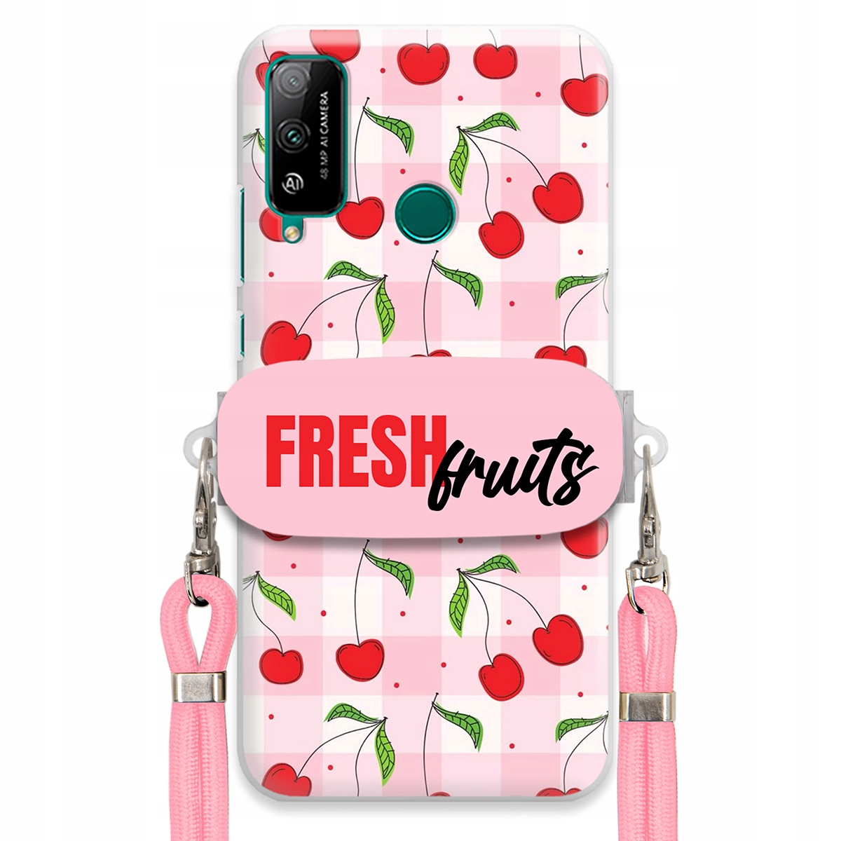 Pouzdro pro Huawei Honor Play 4T Case Držák Šňůrka Růžová Fresh Fruits Mřížka