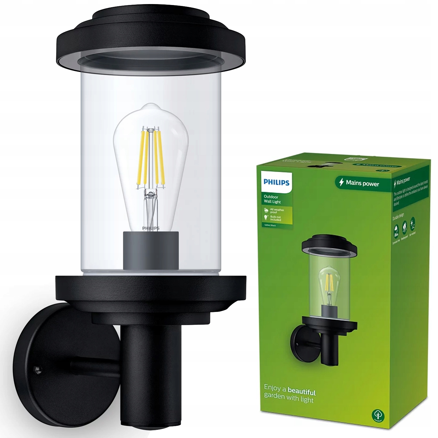 Philips Led zahradní lampa Fasádní nástěnné svítidlo Listra E27 černá Lampa