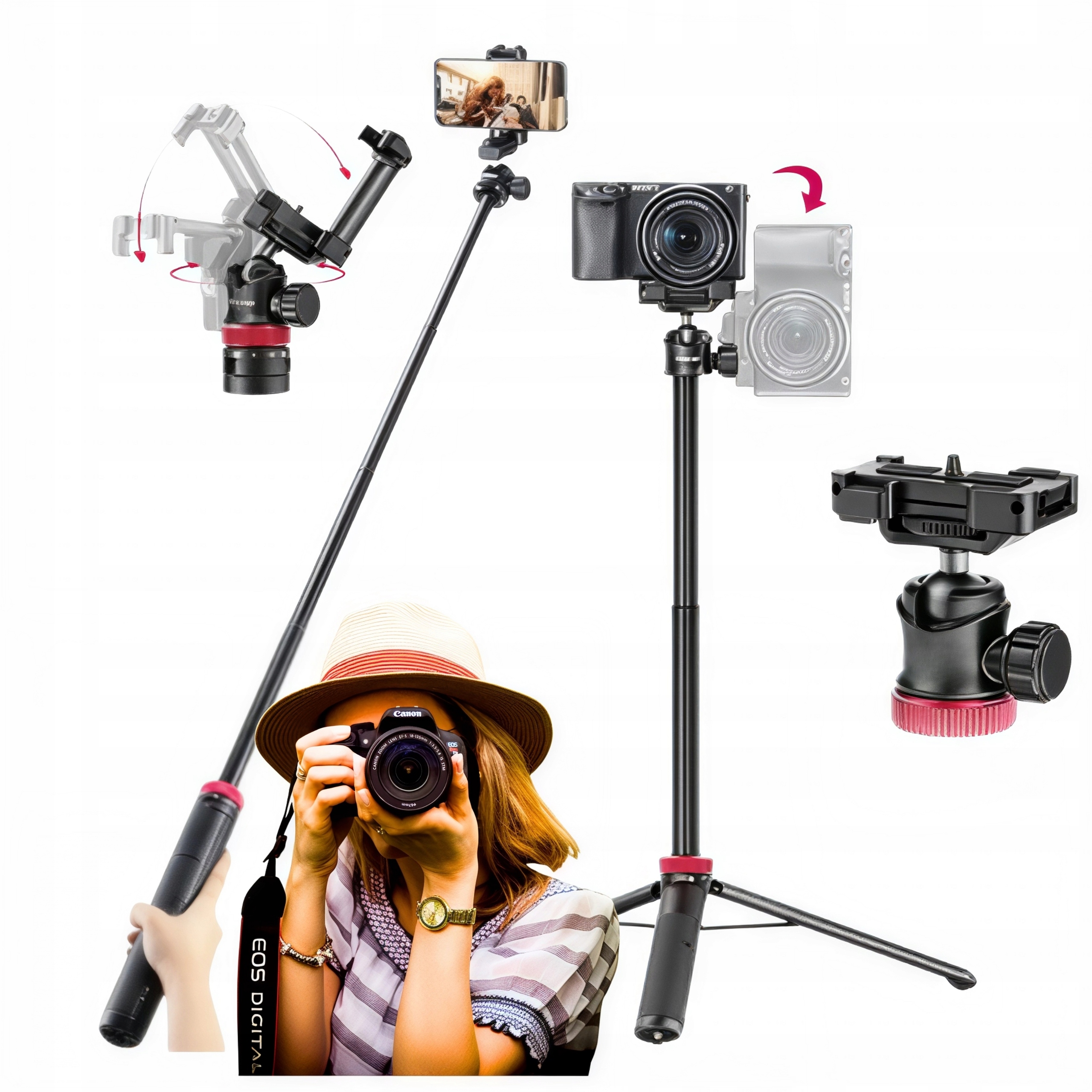 Monopod Stativ Pro Telefon Fotoaparátu Kamery Do 1,5KG Výška 146,5 cm Otočný