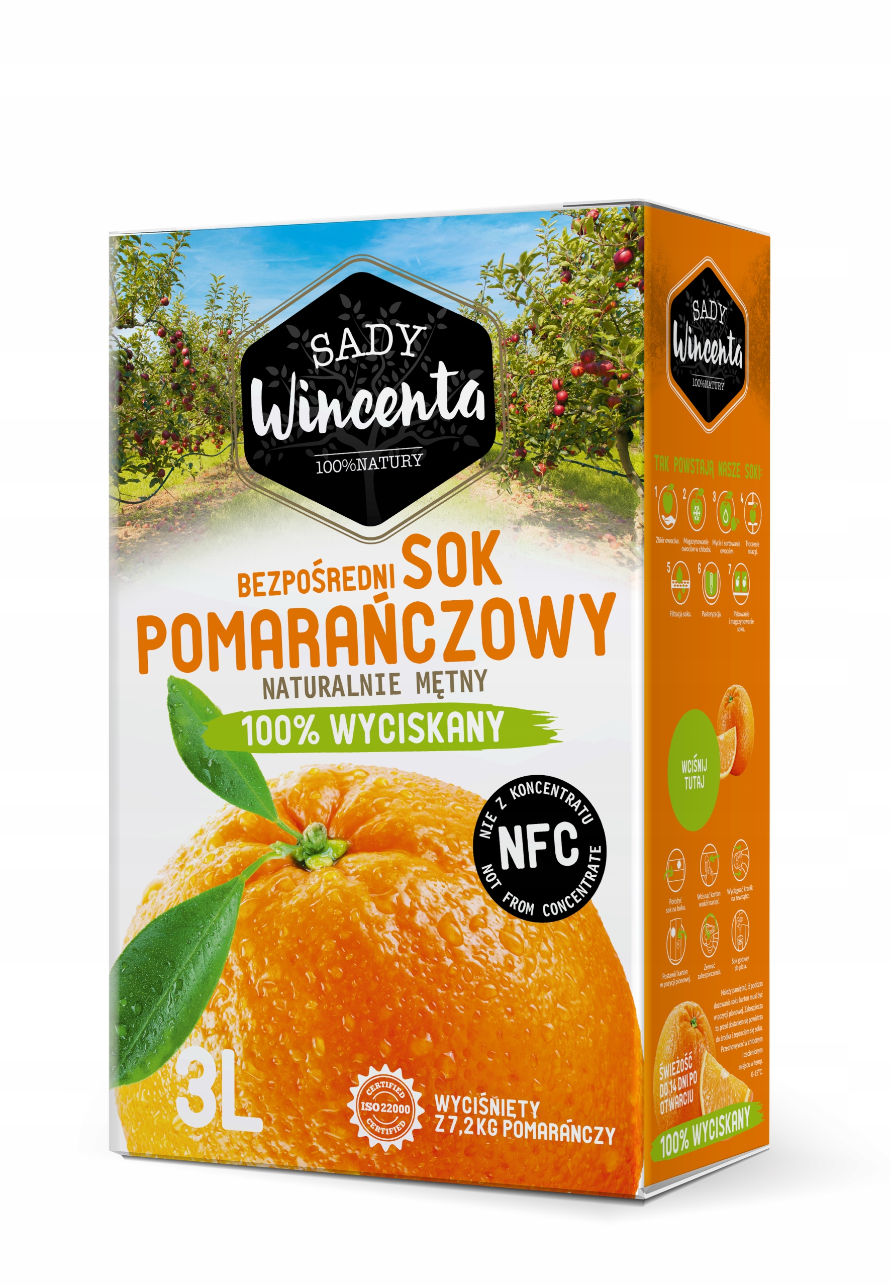 Levně Sady Wincenta Pomerančový džus, karton, 3 l