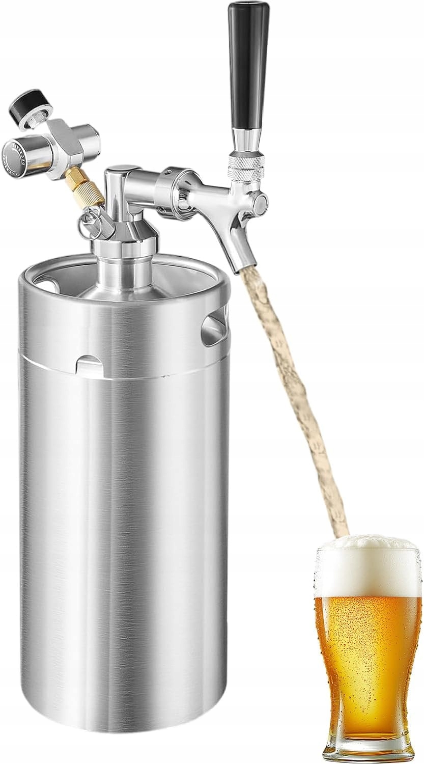 Keg sud s dávkovačom na pivo z nehrdzavejúcej ocele, 5 l, s manometrom,