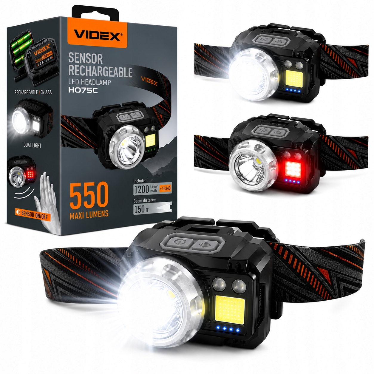 Latarka Czołowa Led Czołówka Mocna 5W 5000lm Videx Czujnik Ruchu Videx IP65