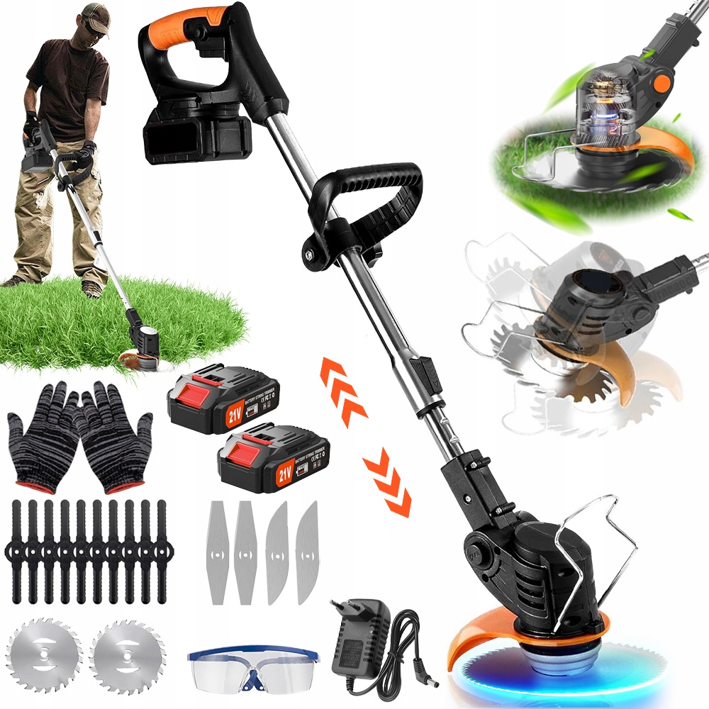 Bezprzewodowy Potężna Kosa Akumulatorowa Podkaszarka 21V 800W 2XAKU 2000MAH