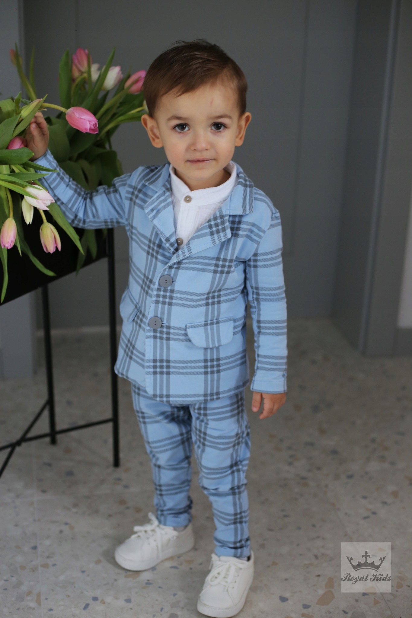 GARNITUR CHŁOPIĘCY BAWEŁNIANY W KRATĘ 152 158 Marka Royal Kids