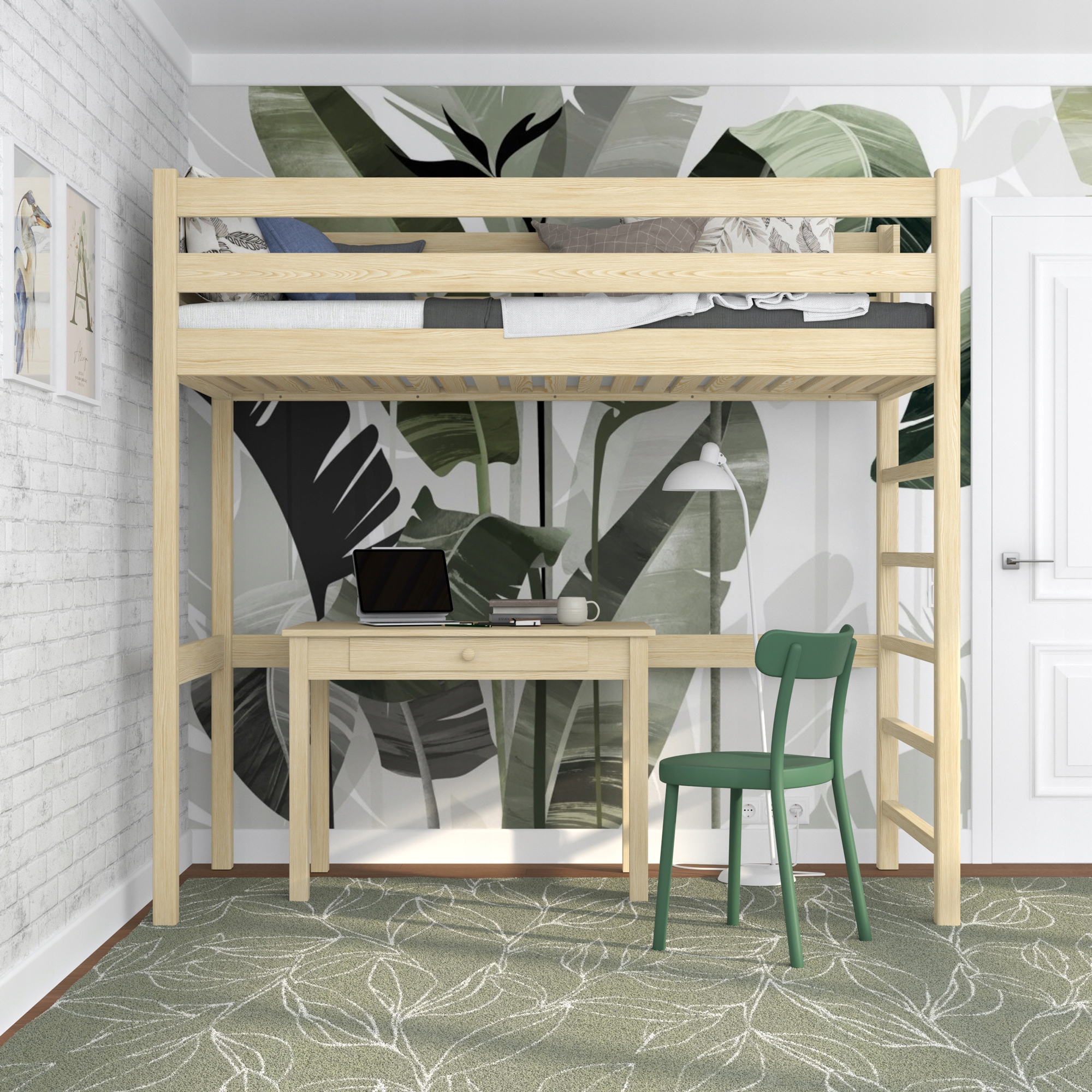 Łóżko piętrowe na antresoli drewniane N01 120x200 Marka inna