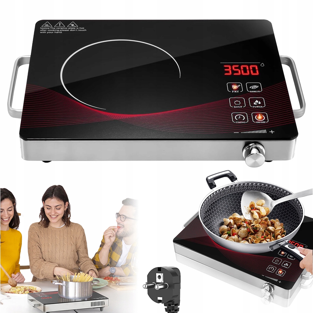 Kuchenka Indukcyjna Palnik Podczerwien Stal Nierdzewna 4 Funkcje Wentylator