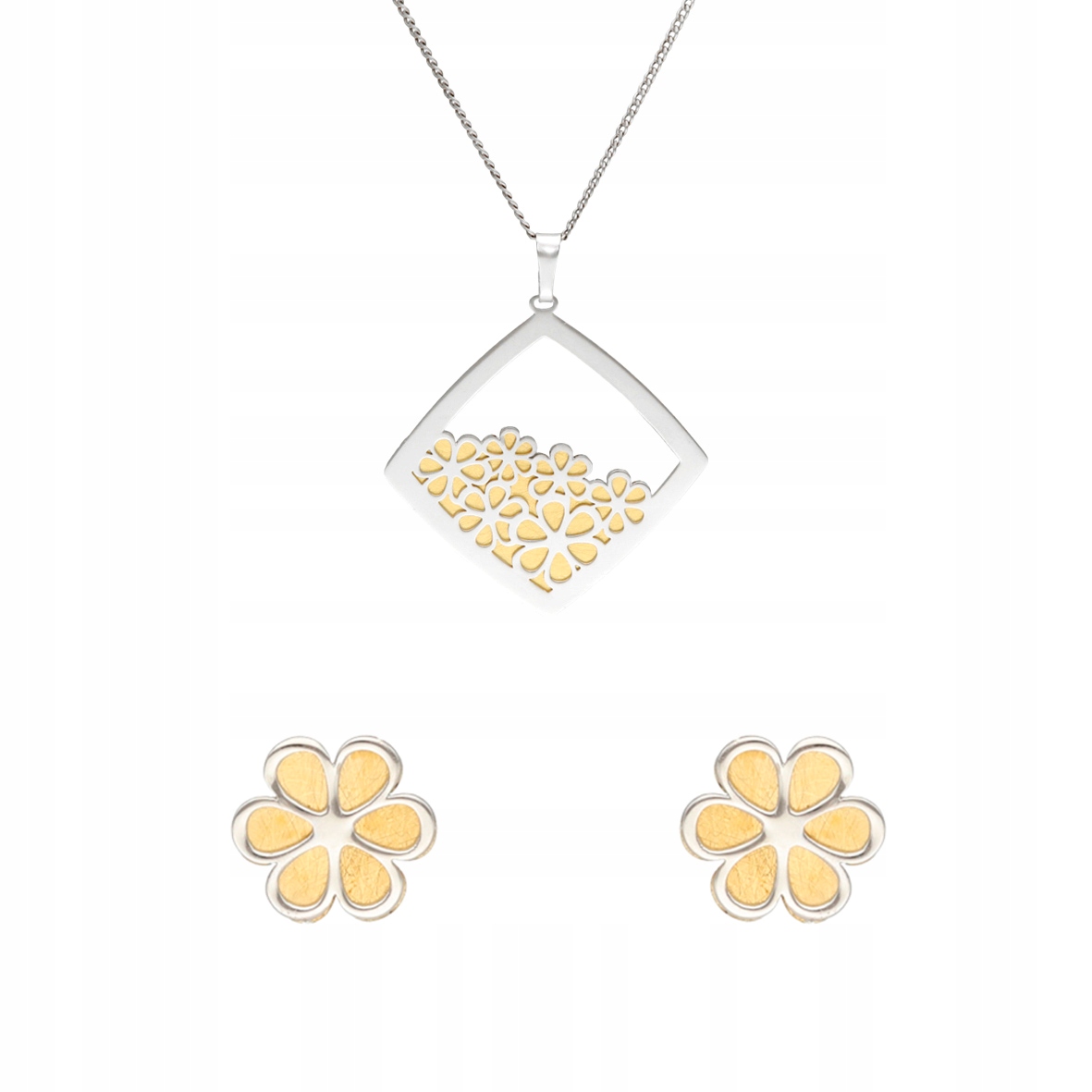 Komplet se zlatým titanem, květy, stříbro