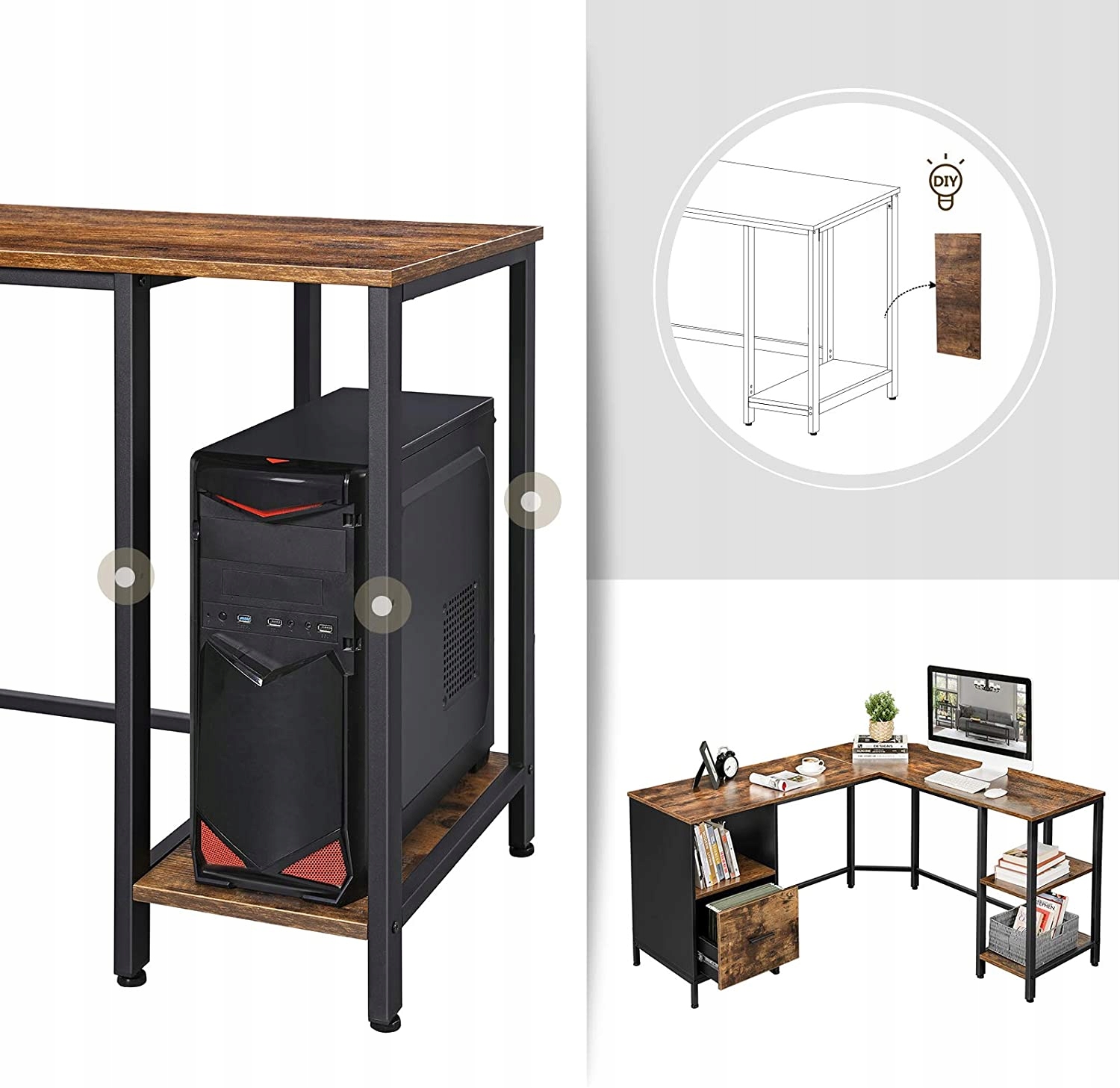 Duże biurko industrialne loft z półkami i szafką Marka Zanzara