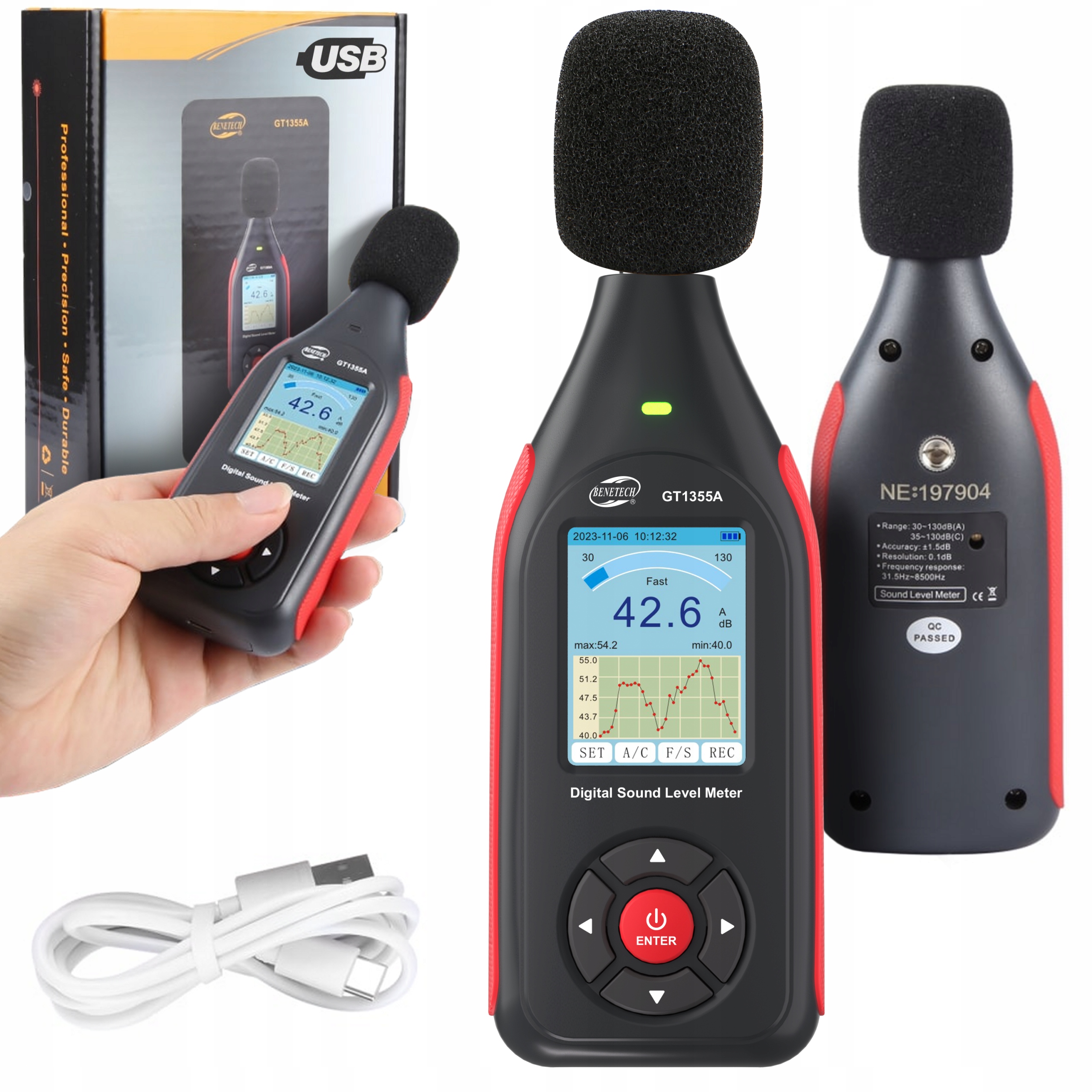 Decibelometr Sonometr Měřič Intenzity Hluku Hlasitosti 30-130 dB