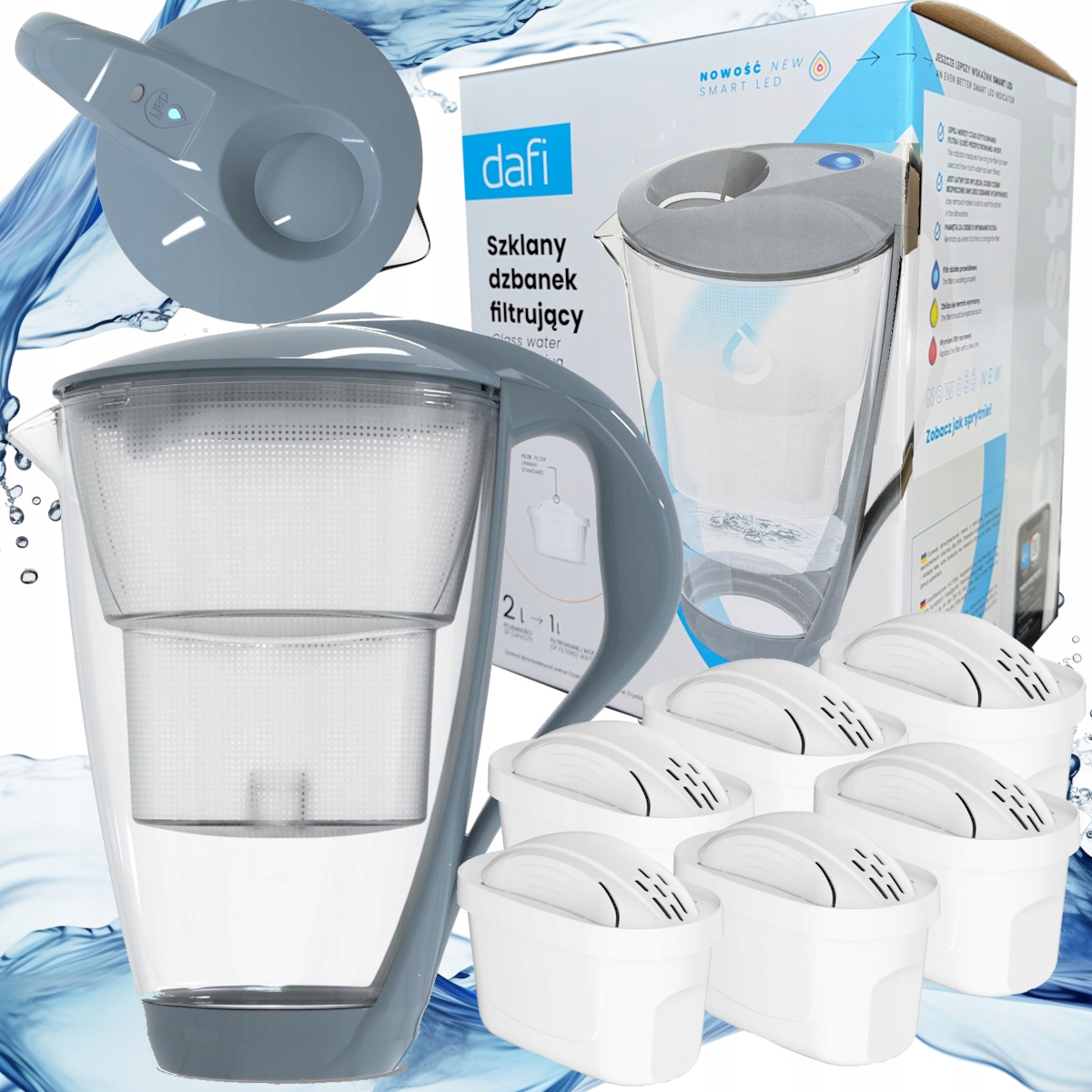 Skleněná Filtrační konvice Dafi Crystal šedá Unimax 6 filtračních vložek