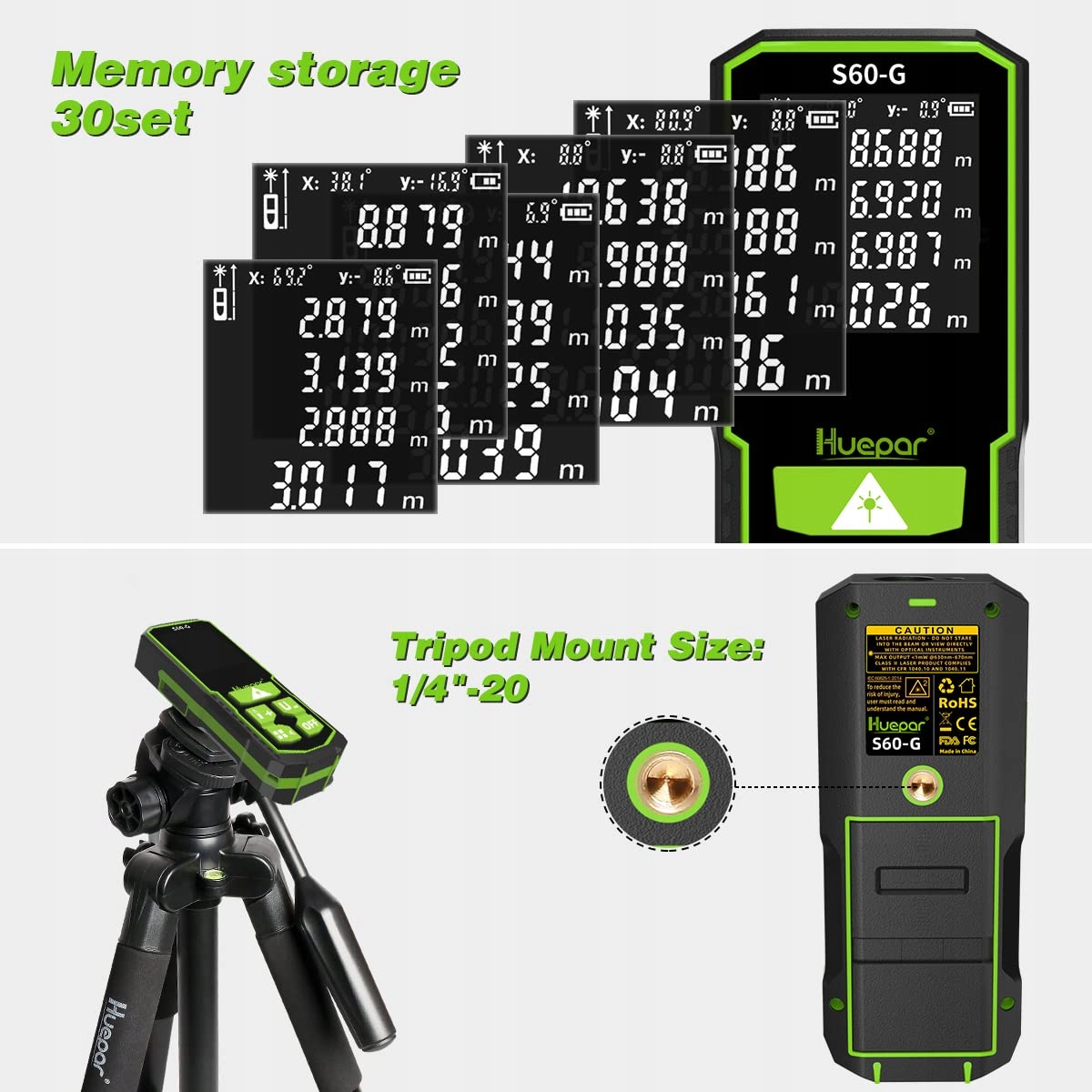 HUEPAR Dalmierz Laserowy 60M Akumulator Kątowy Wyświetlacz — miniatura 7