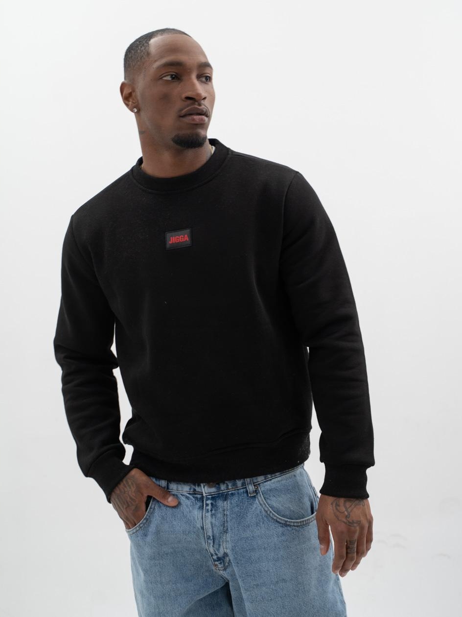 Mikina Bez Kapuce Pánská Černá Crewneck Modní Jigga Wear Badge XXL