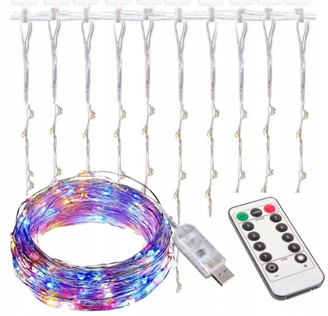 

Kurtyna lampki świąteczne 300 Led 3x3m multikolor