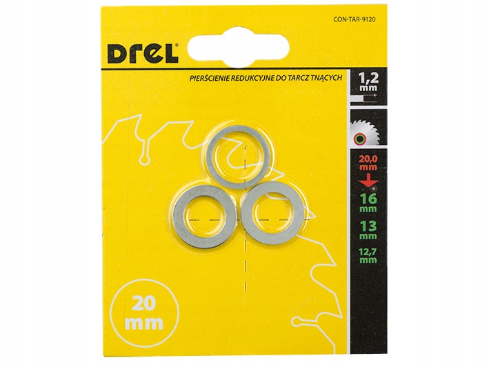 PIERŚCIENIE REDUKCYJNE DO TARCZ 20 mm 3 szt. Marka Drel