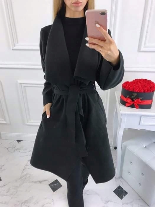 PLUS SIZE waterfall MAXI XXXXL 44-52 DŁUGI PŁASZCZ Wzór dominujący bez wzoru