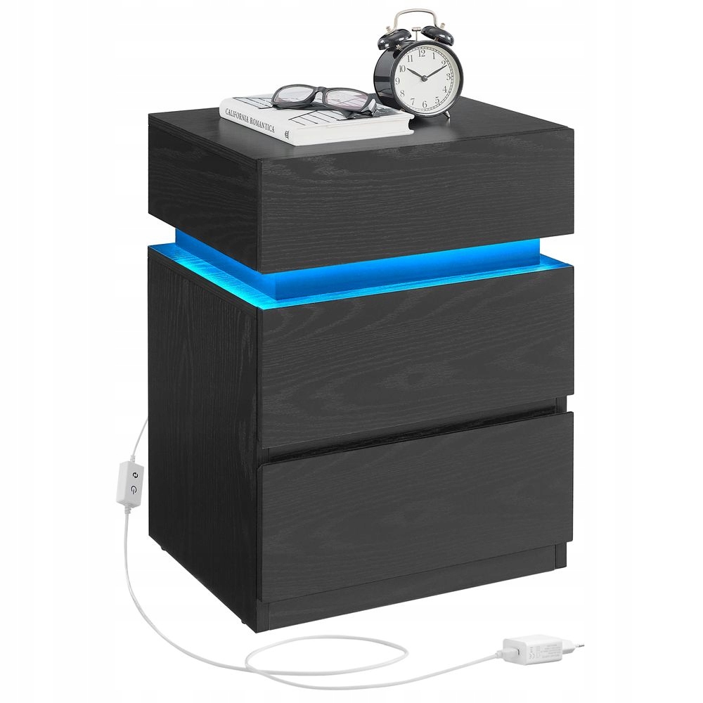 Čierny stolík nočná skrinka pomocná s Led osvetlením 25 farieb