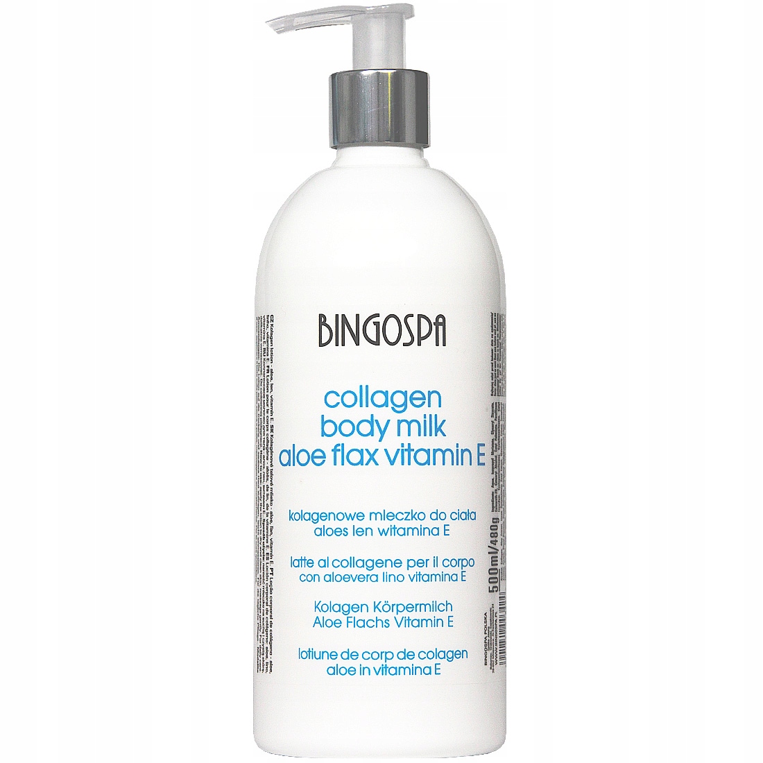 KOLAGENOWE MLECZKO DO CIAŁA ALOES LEN WITAMINA E 500 ml BINGOSPA