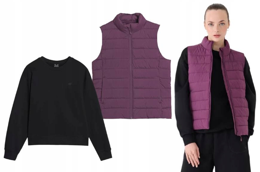 Dámský komplet 4F sada 2balení černá mikina péřová vesta fialová M