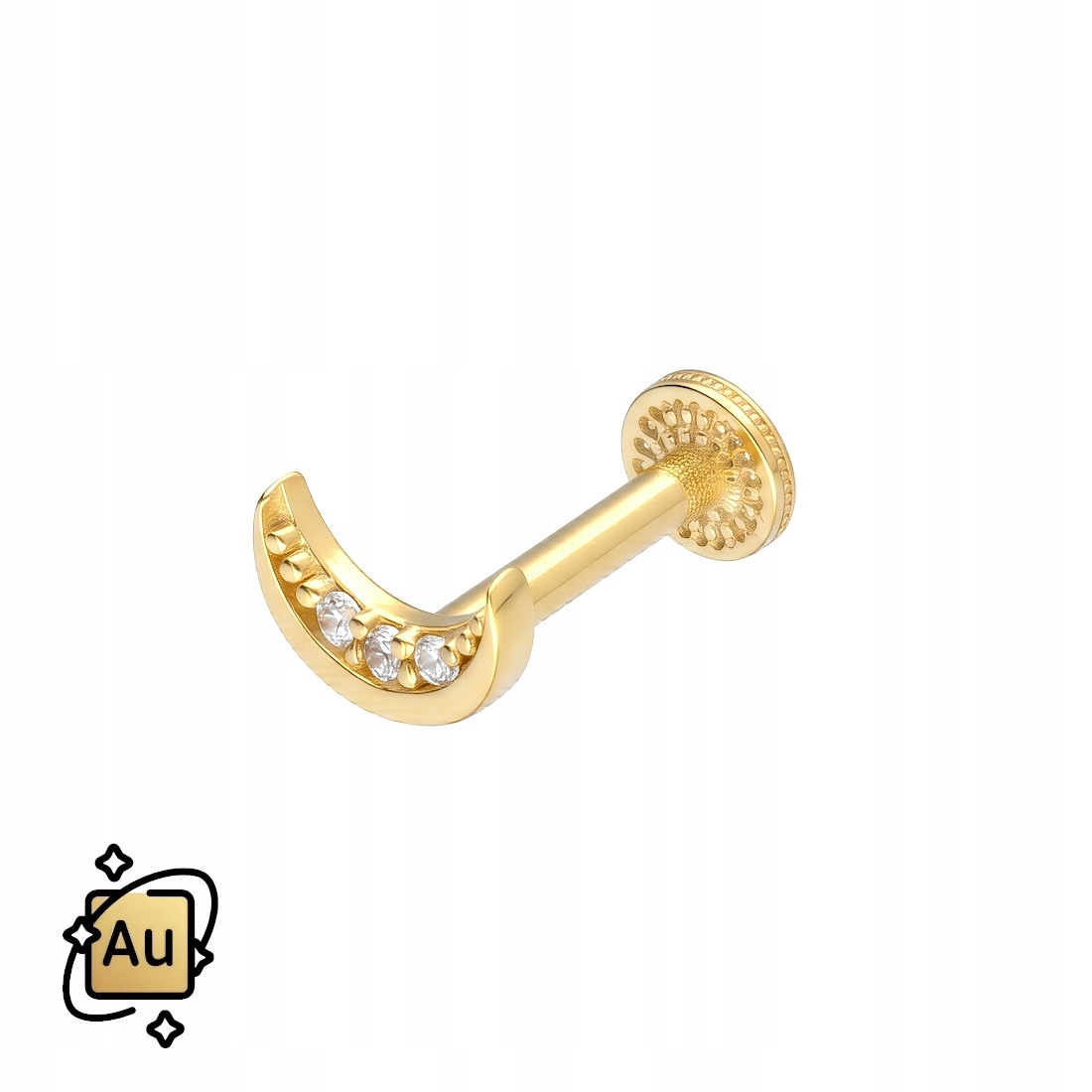 Zlatý labret Půlměsíc s zirkony Internal ze zlata 14K 1,2/8 mm