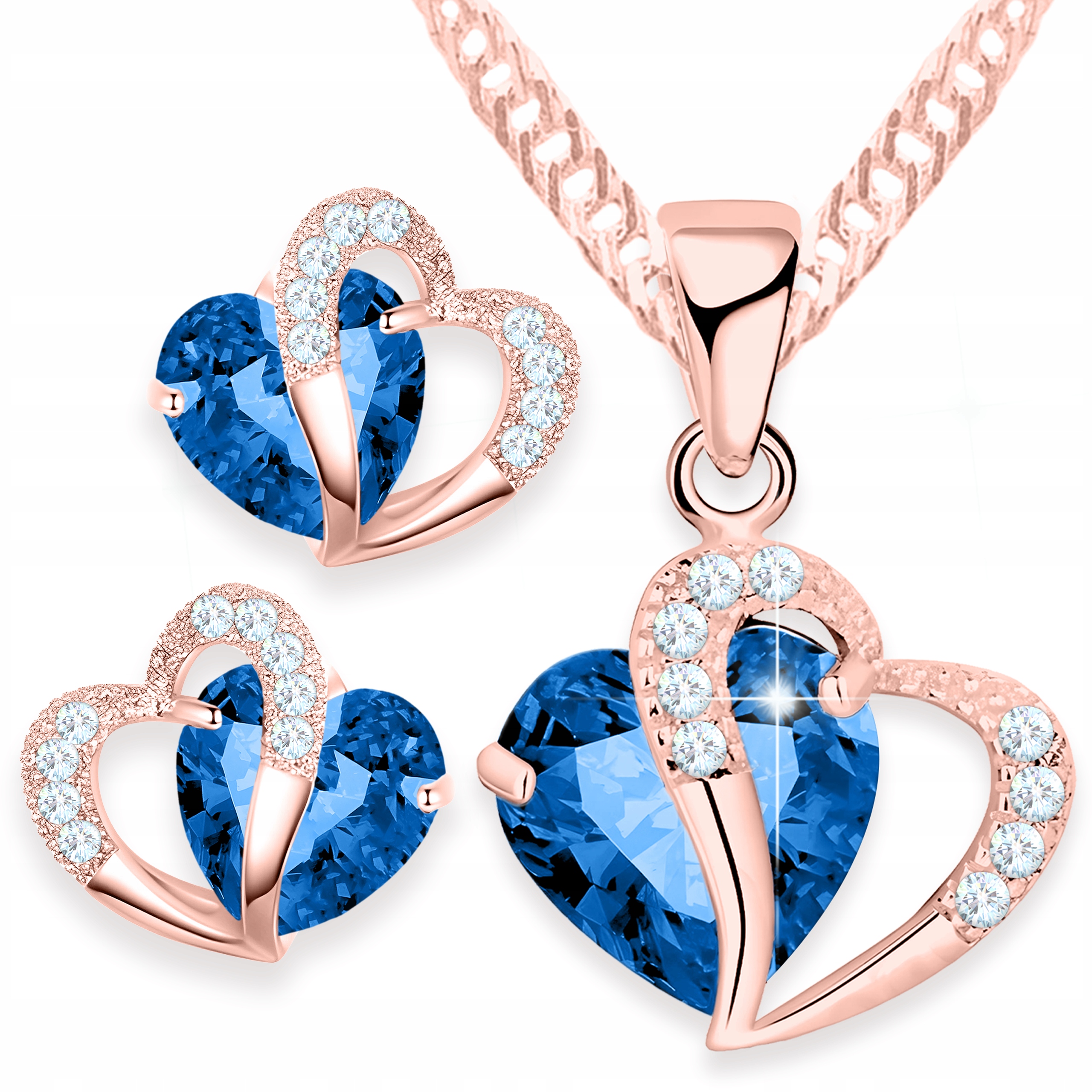 Sada pozlacených Náušnice a náhrdelníku Modré křišťálové srdce Srdíčka