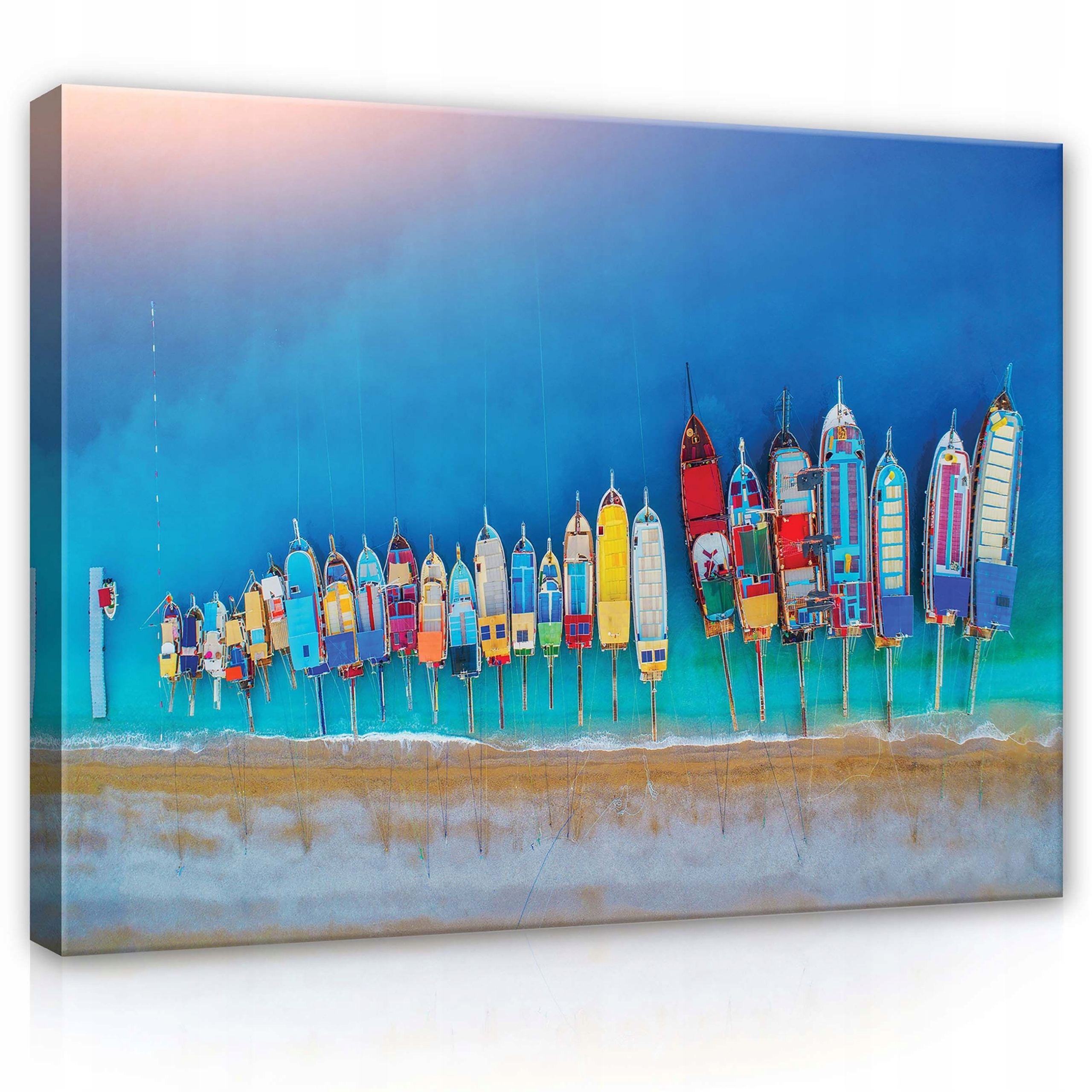 Obraz 80x60 Barevné lodě kotvící tyrkysovou vodou pláž klid