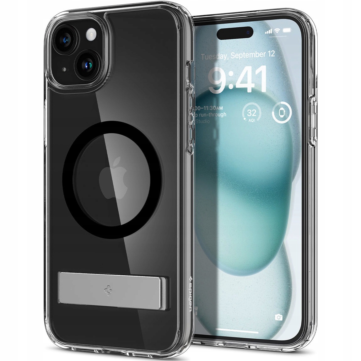 Puzdro Ultra Hybrid S MagSafe s podstavcom pre iPhone 15, čierne