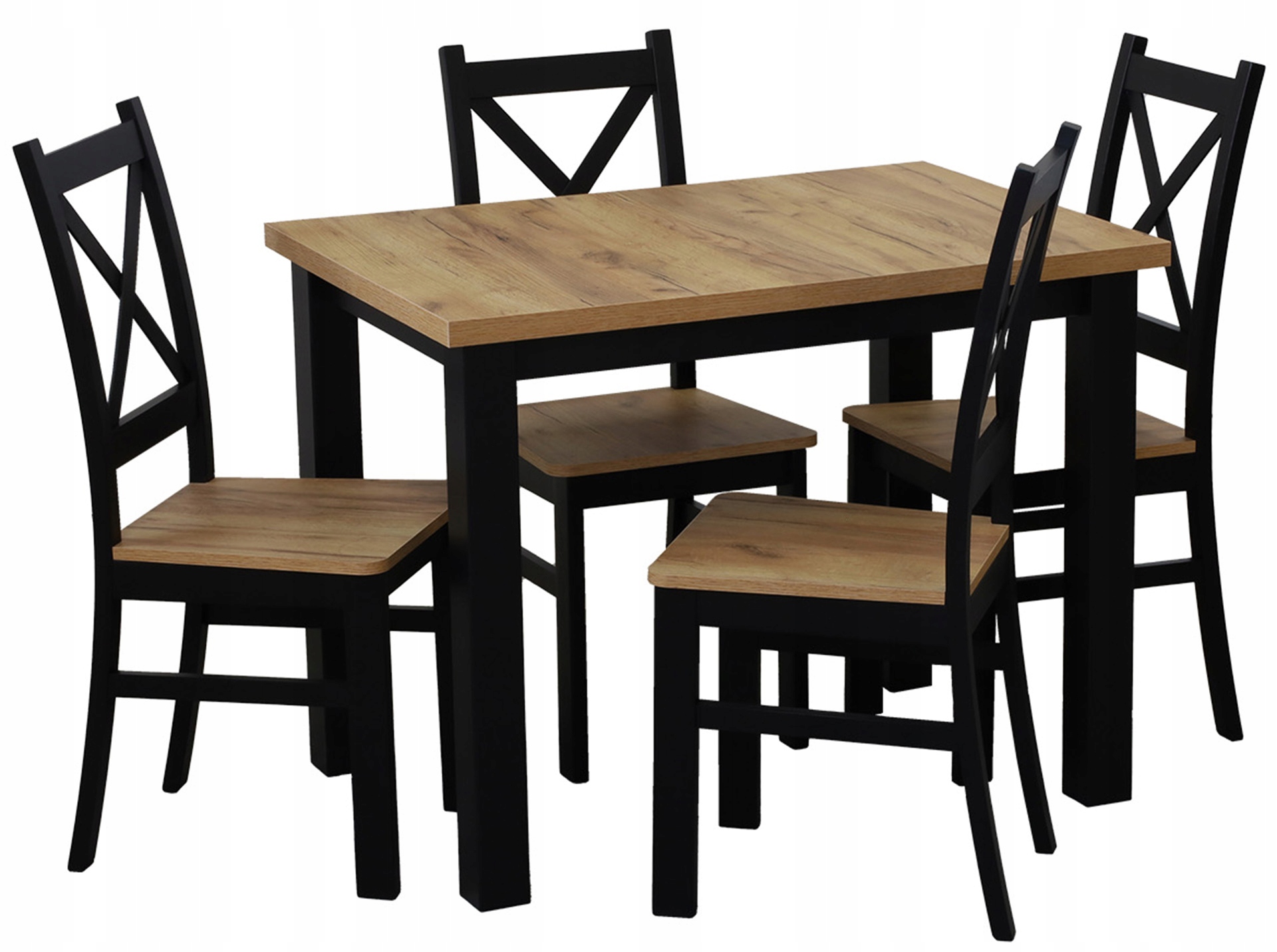 Sada kuchyňský stůl 120x80 4 jídelní židle M0020-4 Černá/Dub Craft