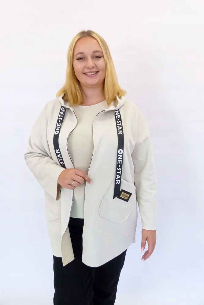 Béžová bunda na zip s kapucí Uni