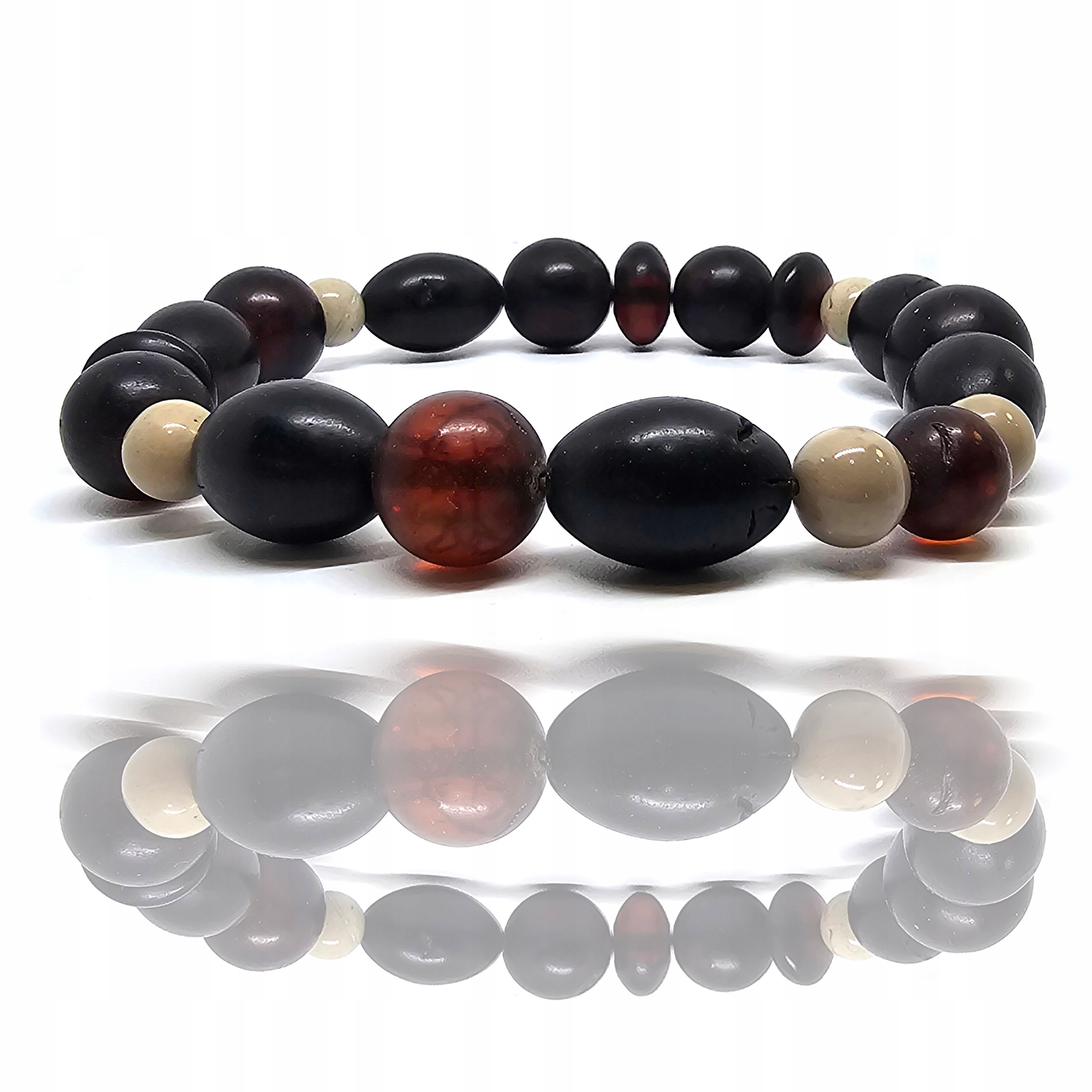 Náramek s jantarem na gumičce, velká velikost, obvod 24 cm