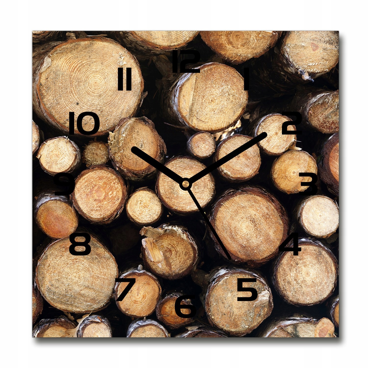 

Cichy szklany zegar na ścianę Kłody drewna 30x30cm