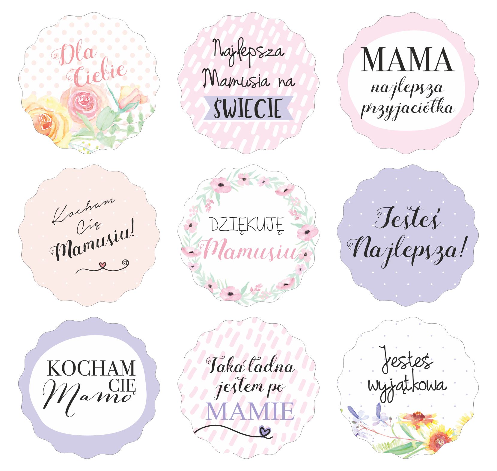 

Naklejki Dzień Mamy Matki Mamusia komplet 10 sztuk