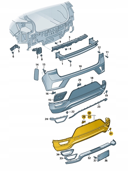SPOJLER ZDERZAKA TYŁ VOLKSWAGEN T-ROC ORYGINAŁ